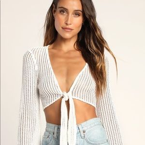 Some like Knit Hot Long Sleeve Tie Front Crop Top - NEW!